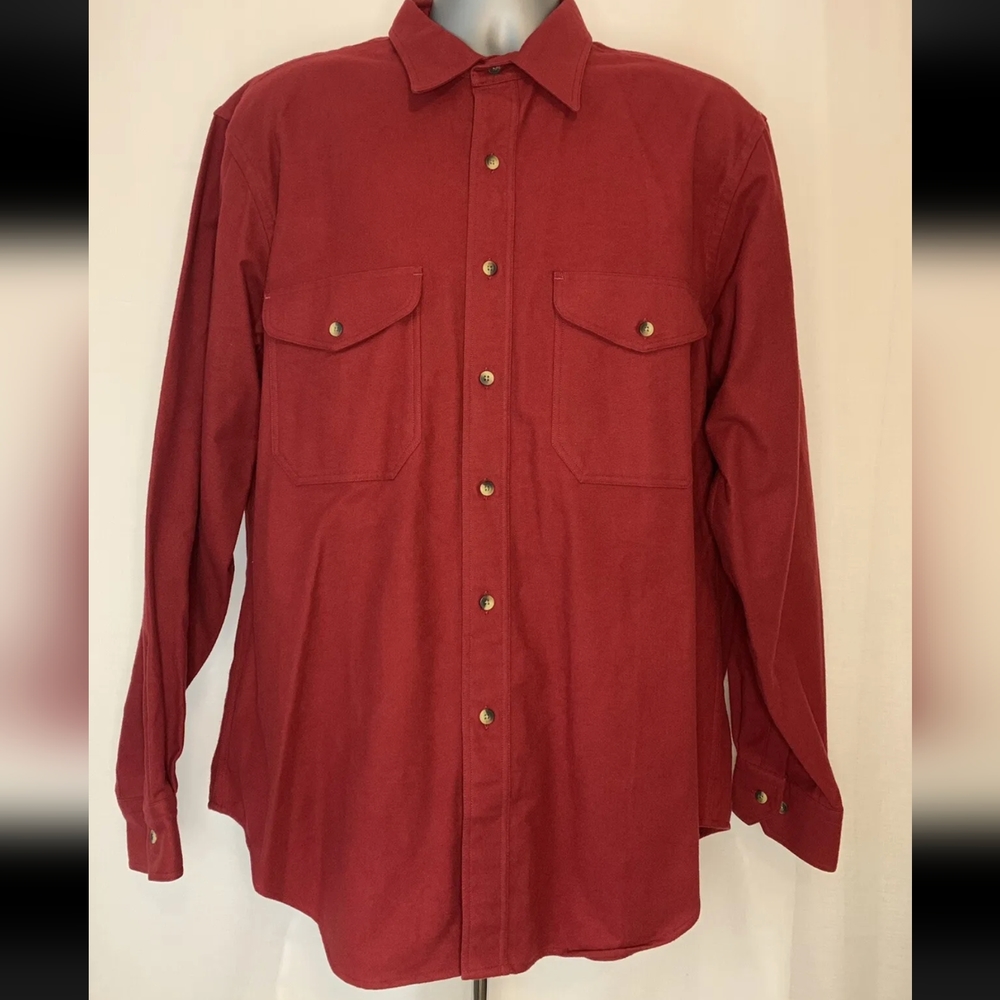 Lands End Red Long Sleeve Pocket Regular Button Up Shirt Mens Size Large…